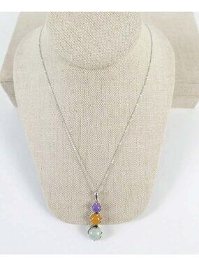 Stunning Jadite 9 sterling silver tri-color jade pendant 18" necklace chain